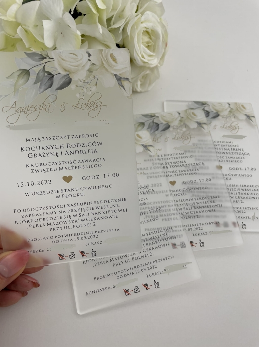 Zaproszenie akrylowe na ślub z lustrzanym serduszkiem_Nina