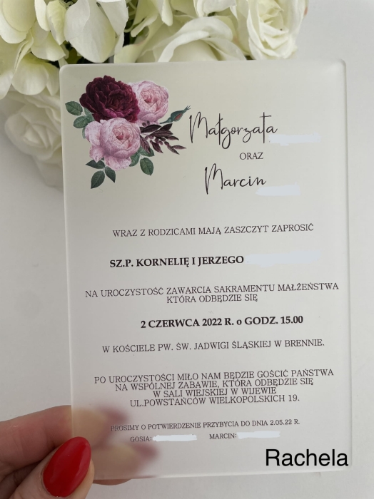 Zaproszenie akrylowe-Rachela