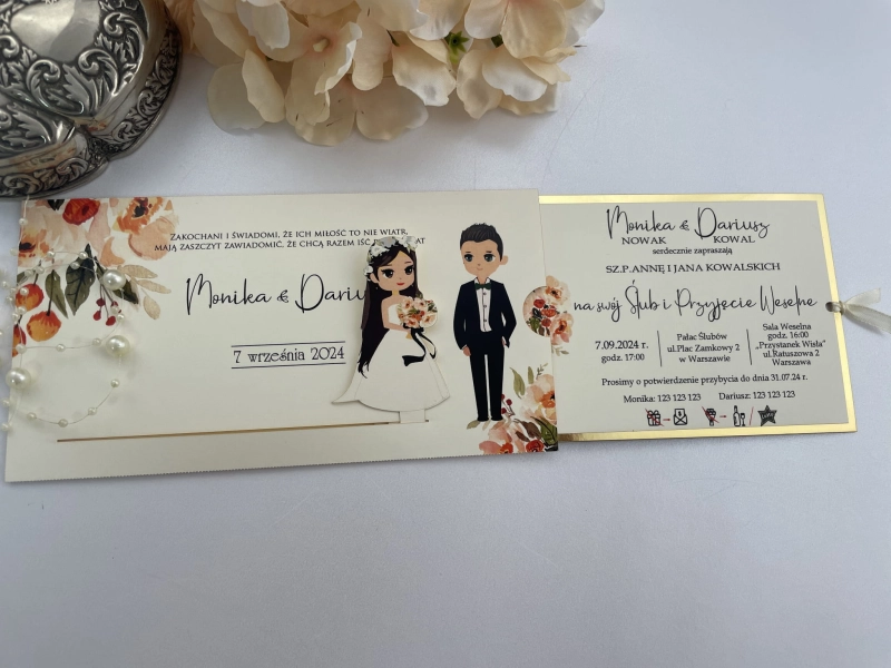 Zaproszenie ślubne ruchome-Peach1 ze złotym podkładem Egraven Płock