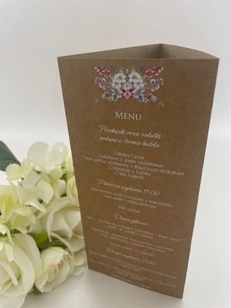 Menu weselne, stojące, graniastosłup