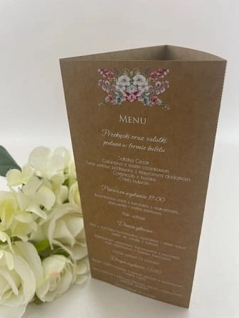 Menu weselne, stojące, graniastosłup