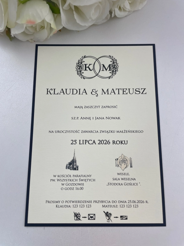Minimalistyczne jednokartkowe zaproszenie na ślub z grafikami 1.jpg