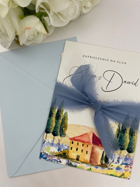 Zaproszenie jednokartkowe na fakturowanym papierze Lawedowa Prowansja (3).JPG