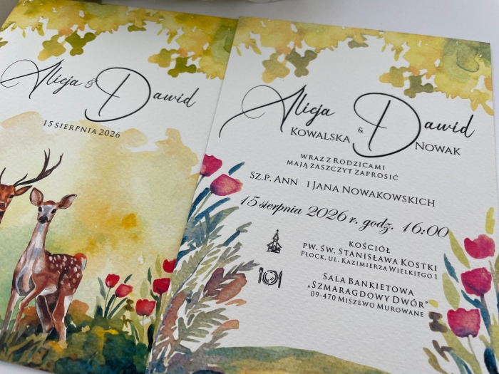 Zaproszenie jednokartkowe z bilecikiem, papier fakturowany_ Leśna Polana (4).JPG