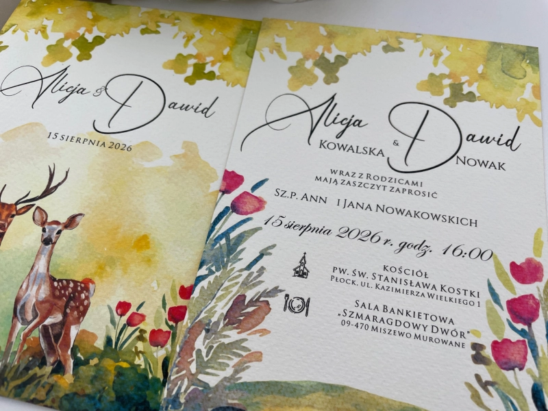 Zaproszenie jednokartkowe z bilecikiem, papier fakturowany_ Leśna Polana (4).JPG