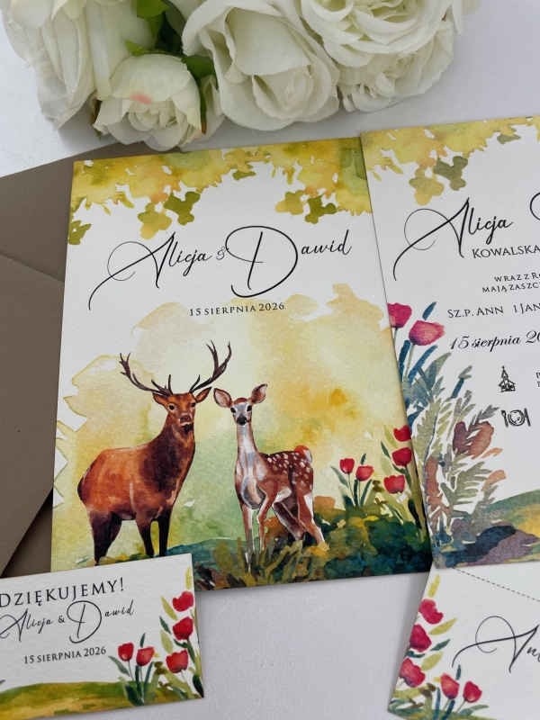 Zaproszenie jednokartkowe z bilecikiem, papier fakturowany_ Leśna Polana (2).JPG