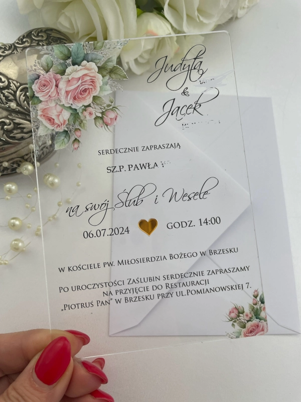 Zaproszenie ślubne z akrylu różowe róże Dorothy.jpg