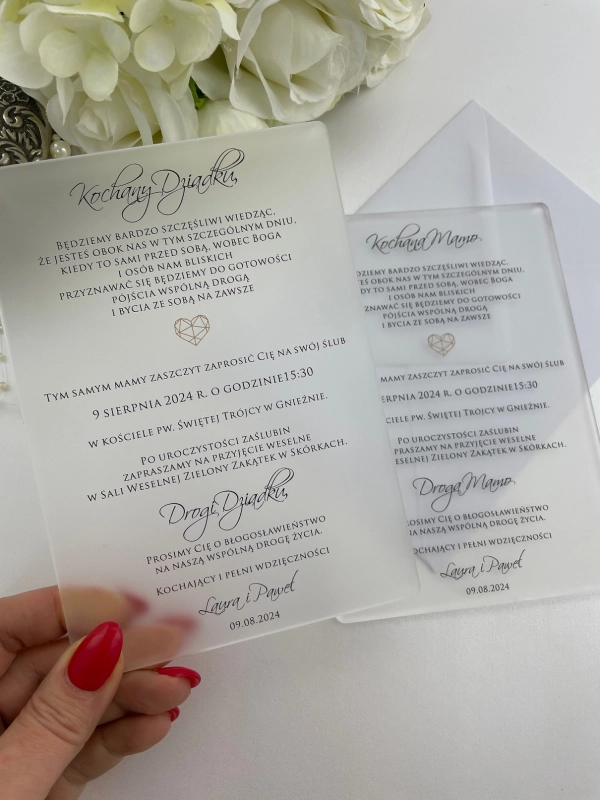 Minimalistyczne zaproszenie VIP dla rodziców z prośbą o błogosławieństo akrylowe satynowe personalizowane.jpg