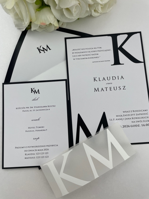 Minimalistyczne zaproszenie ślubne czarno białe z monogramami_Monogram Noir (2).JPG