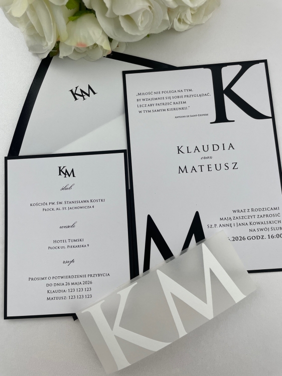 Minimalistyczne zaproszenie ślubne czarno białe z monogramami_Monogram Noir (2).JPG