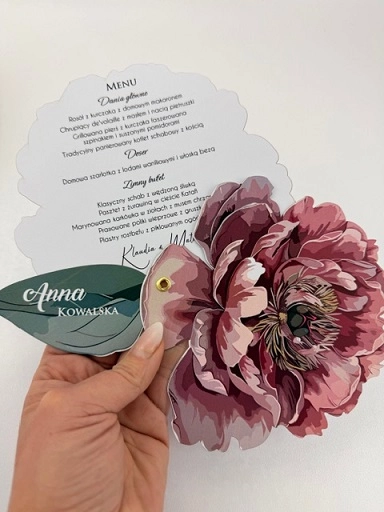 Kwiatowa winietka z menu-personalizowana winietka na wesele Peonia Elegance (1).JPG
