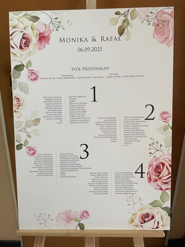 Układ stołów Rose Frame z różowymi kwiatami różami.JPG