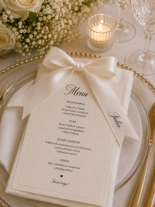 Drukowane imię na wstążce satynowej, kokarda zdobiąca menu.PNG
